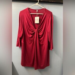 Red Knot Front Tunic Plus Size 2x | 18w 20w Stretch Knit V-Neck 3/4 Sleeve NEW